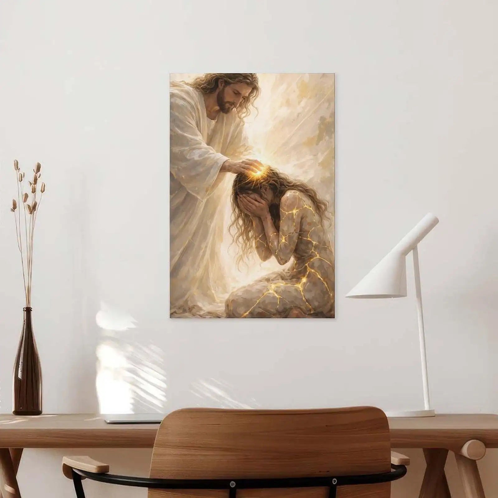 Healed by Him Jesus and a kneeling woman canvas wall art, additional product view 5 with contemporary styling for living room